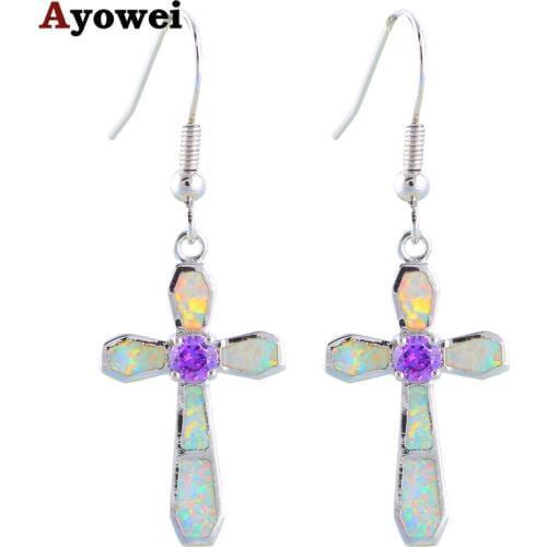 Cross Crystal Jewelry White Fire Opal Silver Stamped Drop Earrings Health Nickel Lead free Fashion Jewelry OE402A