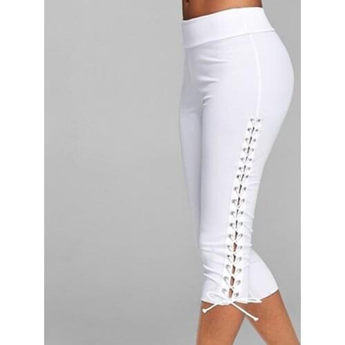 Lace Up Grommet Leggings Skinny Leggings Women Pencil Bikeshorts Trouser Black White Leggings Streetwear Cargo Pant