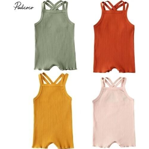 Pudcoco 2020 Summer Toddler Baby Boy Girl Clothes Solid Romper Sleeveless Sunsuit Outfits Cotton Clothing 0-18M