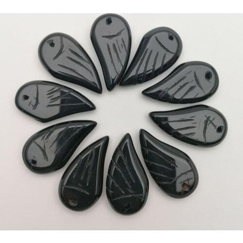 Fashion natural black agates stone charm Angel wings pendant for jewelry Necklace making 12pcs free shipping wholesale