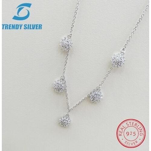 Real 925 Sterling Silver Pendant Necklace Chain Choker 45cm Cubic Zircon for Women Jewelry rose gold