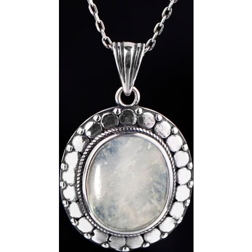 Natural Large Oval 10*12MM Moonstone Necklace 925 Silver Pendant Necklace Vintage Luxury Wedding Party Gift for Women