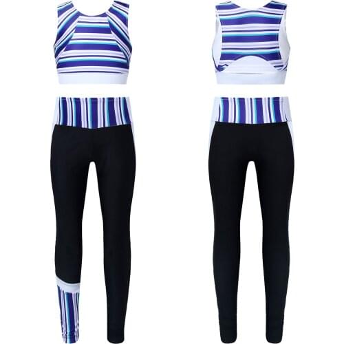 Toddler Fitness Clothes Kids Girls Yoga Tracksuits Sport Suit Outfit Sleeveless Racer Back Sports Running Vest Top Stripes Pants