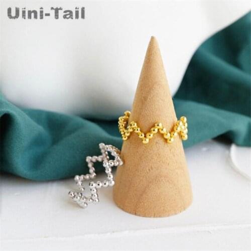 Uini-Tail new design hot sale 925 sterling silver creative round bead wave open ring simple personality geometric high quality