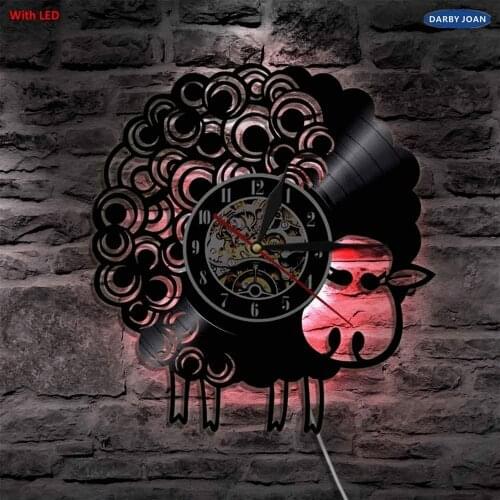 Sheep Animals Led Vinyl Clock Wall Light Lighting Color Change Vintage LP Handmade Art Decorative Lamp Remote Controller