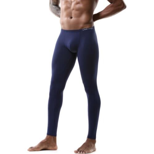 Men Sexy Sleep Bottoms Ice Silk Ultra-thin Transparent Penis Pouch Sculpting Pants Male Home Sheer Lounge Pants Gay Sleepwear