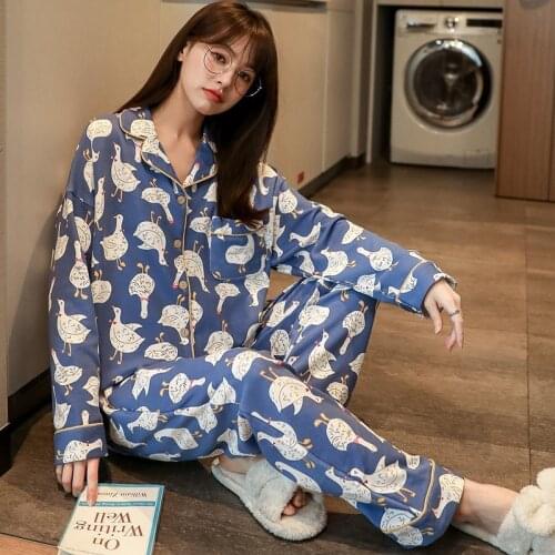 Pajama Sets Women Autumn Winter Pajamas Cotton Cute Cartoon Pyjamas Pants Suit Two Piece Set Ladies Long Sleeve Homewear Women