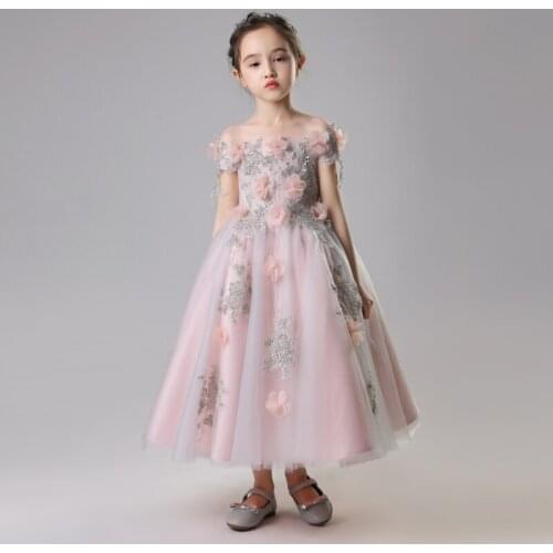 Glizt Appliques Flower Girl Dresses for Wedding Strapless Floral Lace Kids Party Princess Formal Dress For First Communion