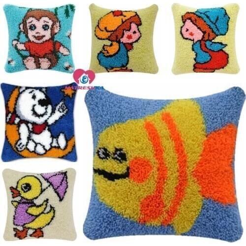 Dropshipping Latch Hook Kits Pillow Cartoon Printing Cushion Mat DIY Craft Cross Stitch kits Needlework Crocheting Cushion Decor