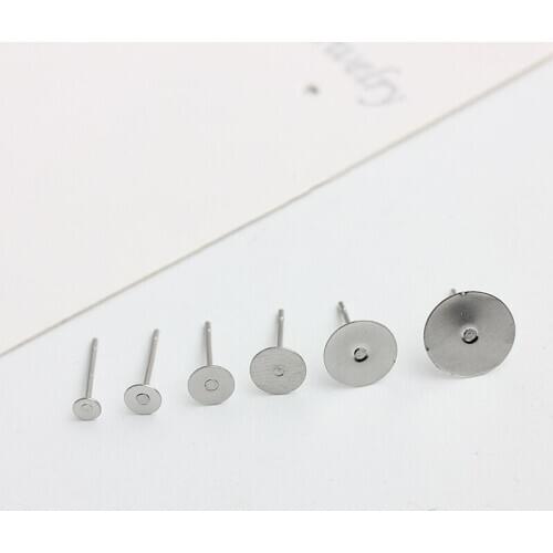 100pcs/lot Stainless Steel Blank Earring Stud Base Fit 3 - 8 mm Cabochon Cameo Settings DIY Jewelry Making Accessories Supplies