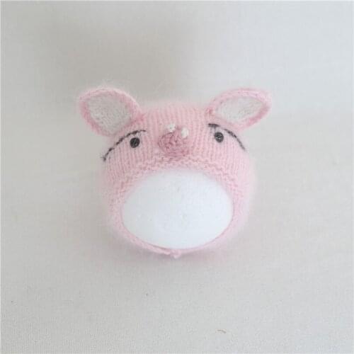 Newborn Photography Props Knitted Pig Pink Baby Girl Animla Hat New born Angora Bonnet Infant Beanie Fluffy Infant Photo Cap