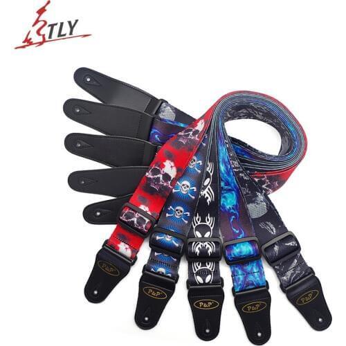 Skeleton Printing Folk Electric Bass Guitar Strap Durable Thick Polyester Adjustable Guitar Straps Belt