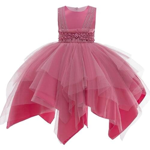 Flower Kids Girls Wedding Dress Elegant Princess Party Lace Tutu Birthday Formal Sleeveless Dress Clothes 3-10 Years