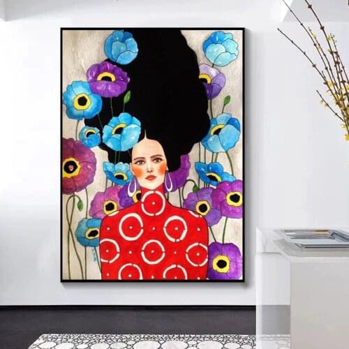 Nordic Girl Hair Flower Bird Canvas Painting Abstract Figure Colourful Posters and Print Wall Picture for Living Room Home Decor