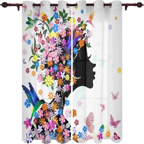 Modern Curtains Woman Butterfly Flower Color Baby Room Bedroom Creative Curtains Kitchen Living Room Terrace Valance Curtains