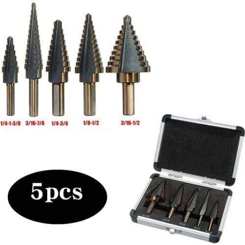 JR 5pcs inch pagoda drill black and yellow reaming drill bit high speed steel hole opener set triangle shank stepped drill bit