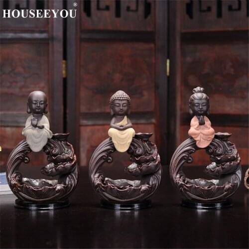 Home Decoration Ceramic Censer Smoke Backflow Incense Burner Bullet Incense Cones Burner Buddha Incense Aroma Burner Three Color