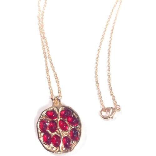 Vintage Pomegranate Garnet Necklace Round Fruit Red Zircon Stone Pave Gold Color Necklaces For Women Boho Jewelry Gift D5M268
