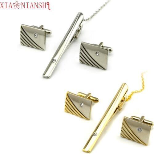 XIAONAINSHI Cuff links Good High Quality necktie clip for tie pin for men White Crystal tie bars cufflinks tie clip set