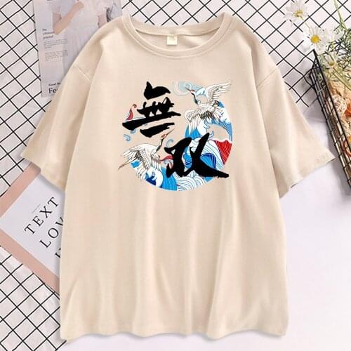 Wushuang Chinese Letters Crane Womens T-Shirt Street Trendy Summer 2021 T Shirt Hip Hop Casual Tshirts Harajuku Soft Tee Women