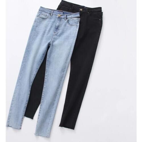 Black waist Side hollow-out Casual Jeans Women 2019 summer light blue High Waist Skinny Jeans Female Denim Pencil Pants