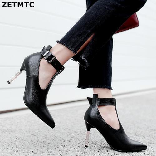 2019 fashion female shoes sexy stiletto heels ankle Buckle pointed female shoes stiletto fashion new 32-45