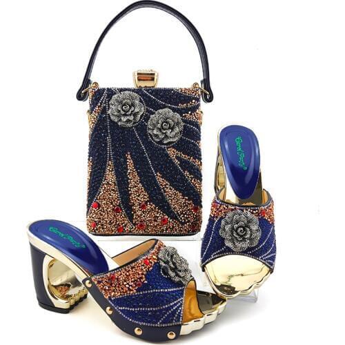 Italian shoes with matching bags african shoes and bags matching set with crystal 9CM ladies high heel shoes for party MD013