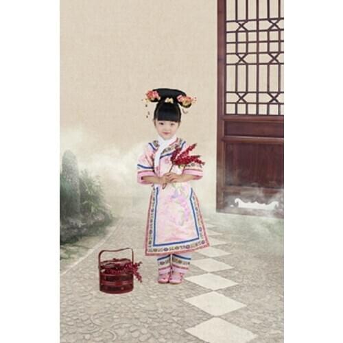 Chen Xiang Gege Little Princess Pink Costume for Girls Qing Dynasty Qifu Summer Short-sleeve Costume hanfu