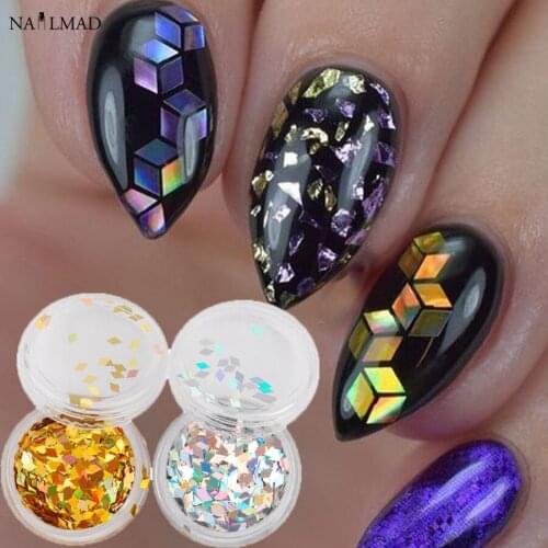 1 box Holographic Nail Flakes Rhombus Diamond Holo Nail Glitter Sparkly Mini Slice Paillette Sequins for Nail Art