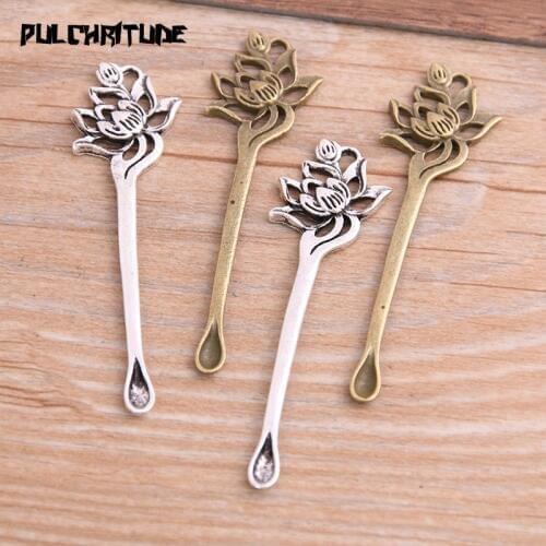 10pcs 16*56mm Two Color Metal Zinc Alloy Lotus Charms Fit Jewelry Can Lick Ears Pendant Charms Makings