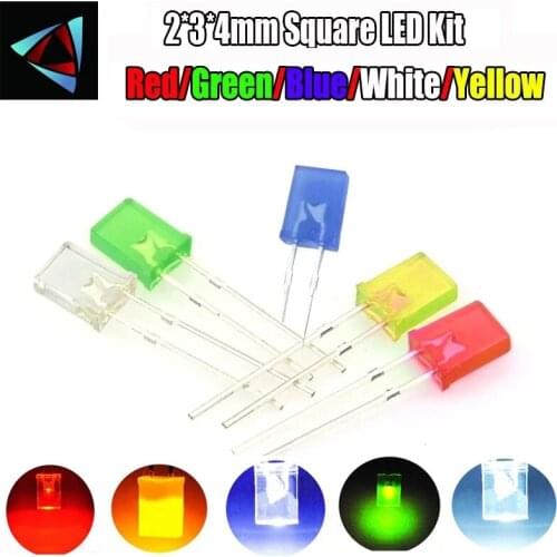 1000PCS/LOT 2*3*4mm Square LED Kit Light-emitting diode Kit 2X3X4 LED Diode Red Yellow Green Blue White 5 Colors