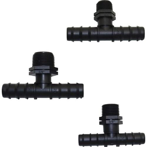 16/20mm Pipe Barbed Tee Connector 1/2" Male Thread PE Pipe Connection Couplings Irrigation Water Hose Plumbing Pipe Fitting 5Pcs