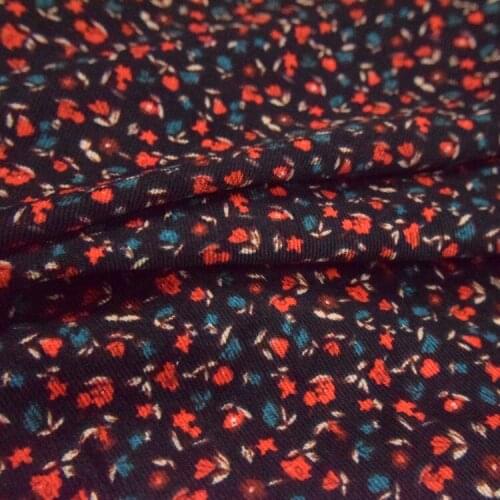 50*145cm Fashion Black Bottom Red Small Floral Corduroy Printed Fabric Jacket Vamp Dress Pants Girls Handmade DIY Fabric