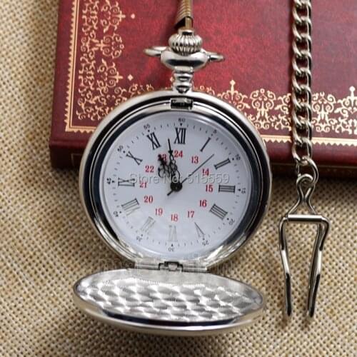 50pcs/lot Polished Silver Roman Dial Pocket Watch Vinatge Mens Quartz Pocket Watch Gift Watch Wholesale