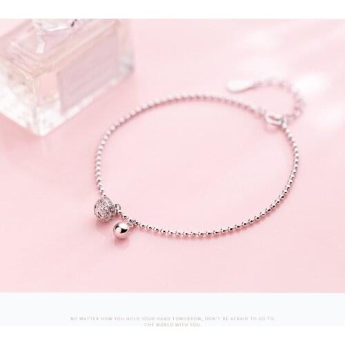 Colusiwei Trendy New 925 Sterling Silver Sparkling Clear cz Bell Beads Chain Bangles Bracelets for Women Sterling Silver Jewelry