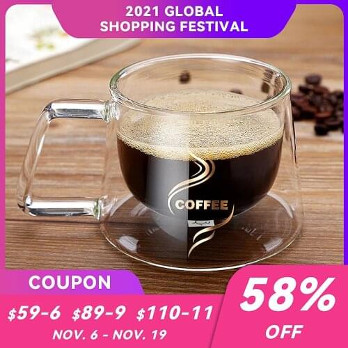 6.8oz/200ml Espresso Coffee Milk Latte Cup Heat Insulation Glass Coffee Mug Double Wall Glass Coffee Tea Cups Drinkware