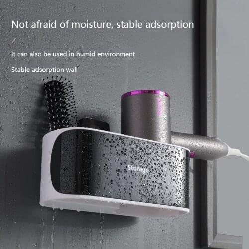 Hair Dryer Holder Blower Organizer Adhesive Wall Mounted Nail Free No Drilling Stainless Steel Storage Stand For Bathroom*33