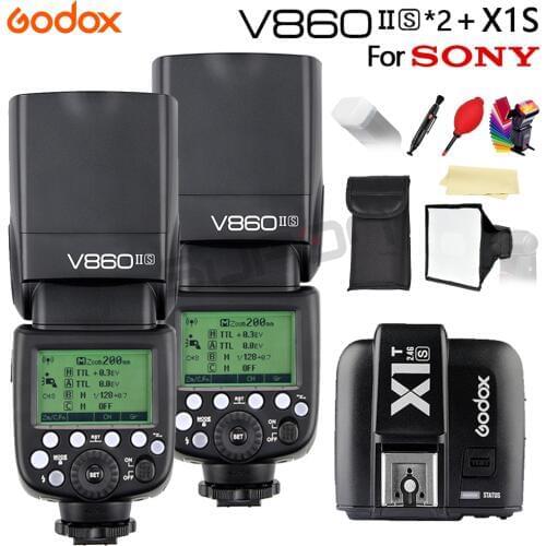 Godox 2*V860IIS Flash speedlite TTL HSS 2.4G Li-ion Battery+X1T-S trigger for Sony A6500 A7 A6000 A58 DSLR Cameras+Free Gift Kit