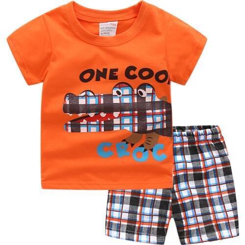 Jumping Summer Style Pyjamas Childrens Clothing Sets Short-Sleeve Striped T-shirt+ Pants Baby Kids Sets 100% Cotton suits