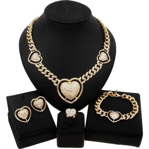 Yulaili Hot Sale High-end Crystal Diamond Pretty Jewelry Set Big I Love You Big Heart Hug and Kiss Fashion Jewelry Sets Gifts