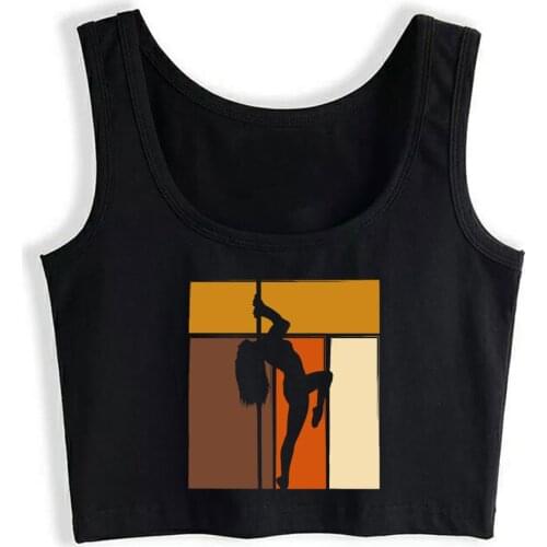Crop Top Female Retro Pole Dancing | Poledance Fitness Dancer Hip Hop Black Print Tops Women