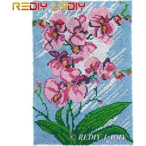 Latch Hook Kits DIY Carpet Rug Orchid Flower Plush Wall Tapestry Kits Crochet Floor Mat Thick Yarn Cushion Arts & Crafts 58*87cm