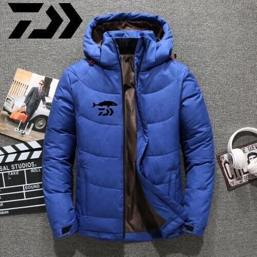 Daiwa Winter Warm Men Jacket Coat Autumn Fishing Puffer Thick Hat White Duck Parka Male Mens Winter Down Jacket With Hoodies