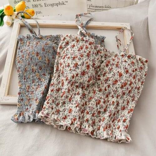 Sweet girl style floral floral camisole female belt chest pad summer short camisole top elastic waist mini vest