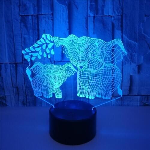 Cute Elephant Baby 3D LED Night Lights USB Acrylic Table Desk Lamp Light Colorful Mood Lamp Kids Bedroom Decoration Lighting