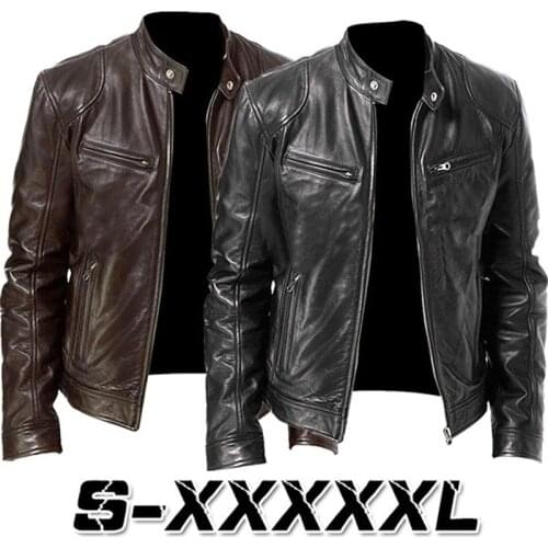 Fashion Men Faux Leather Jacket Vintage Motorcycle Zipper Club Bomber Jacket Autumn Winter Stand Collar S-5XL Solid Male Coat