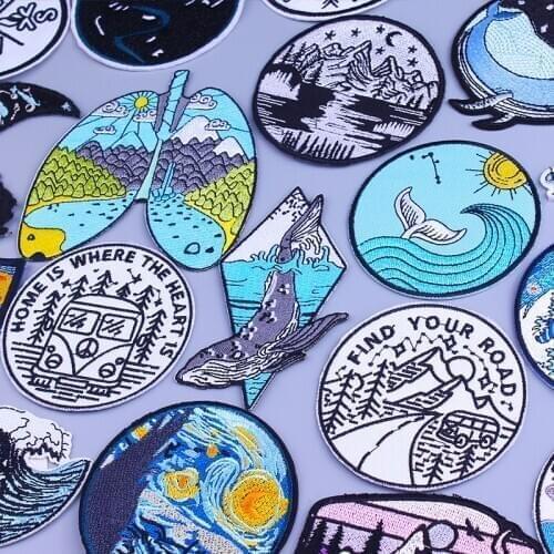 Van Gogh Adventure Embroidered Patches For Clothing Iron On Patches On Clothes Stripes Outdoor Hiking Patch Ironing Badge Jacket