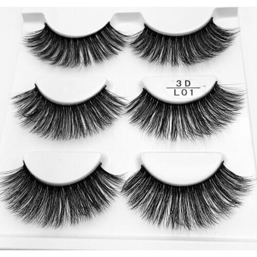 2018 NEW 3 pair 3D Mink eyelashes handmade Mink Lashes natural long Eye Lashes Cross Thick Curl false eyelashes 1cm-1.5cm