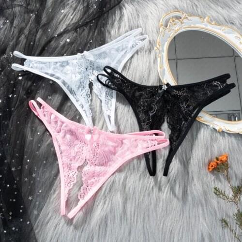 New Womens Sexy Lingerie Open Crotch Underwear Thong Female Transparent Mesh Crotchless Panties G-String Hot Sale