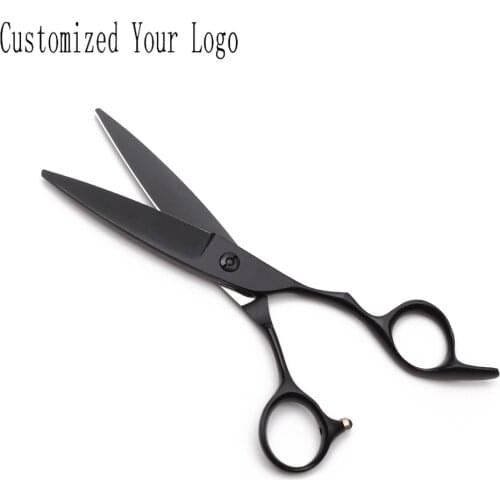 6 inch 17cm JP 440C Black Color Engraving Logo Micro Sawtooth Cutting Shears Hairdresser's Scissors Professional Hair Scissor